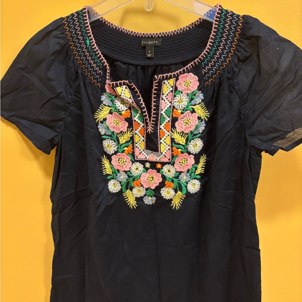 Navy Talbots embroidered blouse